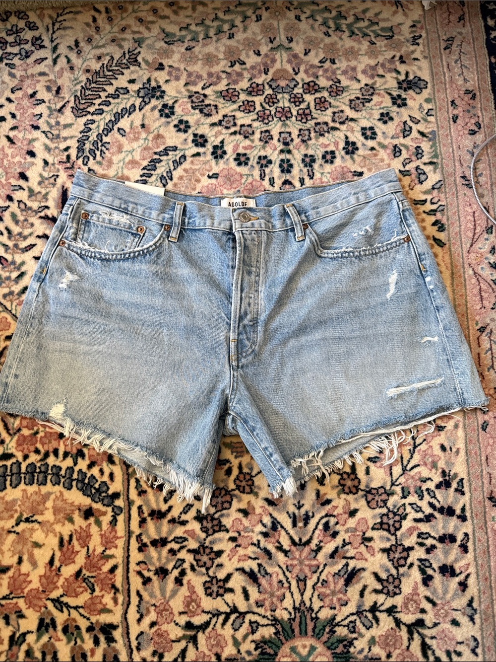 Agolde Light Wash Parker long short Distressed Denim Cutoff Shorts swapmeet 34